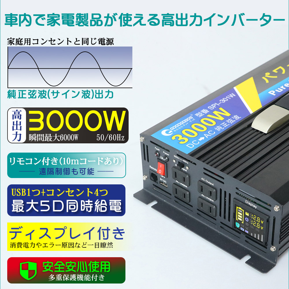 家電 商用小型家電用カーインバーター、パワーインバーター、24V〜110V