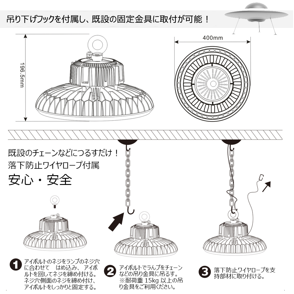UFO型 LED 高天井用照明 ledランプ 200W 水銀灯800W相当 26000lm
