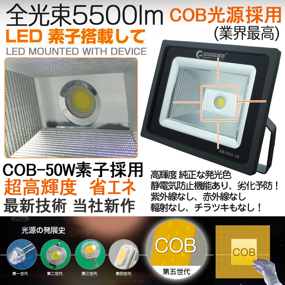 グッド・グッズ LED フラッドライト 50W 6000LM 薄型 投光器 IP65 防水